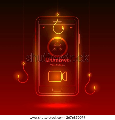 Scammer Video Call Vector Illustration and Smartphone Screen with Fraud Scam and Phishing Alert