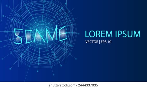 Scamming, hacker online phishing, fraud, hacked warning, cyber crime, virus, fake, spyware, malware, malicious software,  financial security, spider web concept. Blue light background. Vector EPS 10