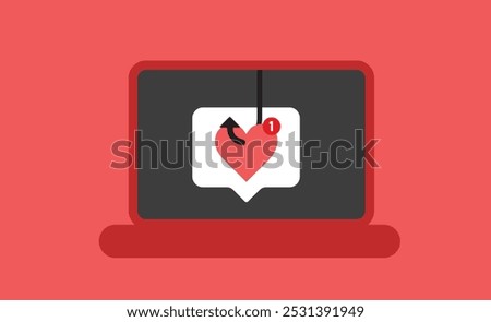 Scamming through virtual online dating illustration, modern day technology scam