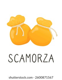 Scamorza cheese. Organic farm food. Design element, cartoon flat illustration for logo, poster, menu. Isolated on white background.