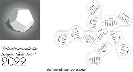 Scan 3D table calendar pentagonal dodecahedral
for printing typography, office, home, studio