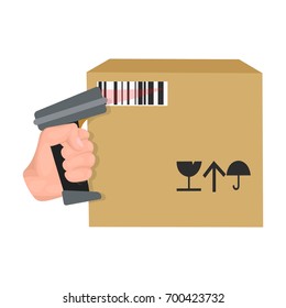 Scan the bar code on the box. Logistics and delivery single icon in cartoon style isometric vector symbol stock illustration web.