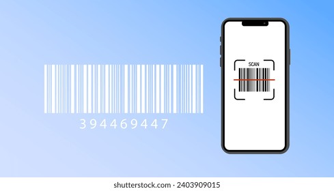 Strichcode prüfen. Flat, blau, Telefon-Bildschirm mit Barcode, Strichcode-Symbol. Vektorgrafik