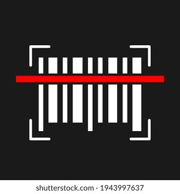 Scan barcode icon isolated on black background. Flat design barcode label sticker.