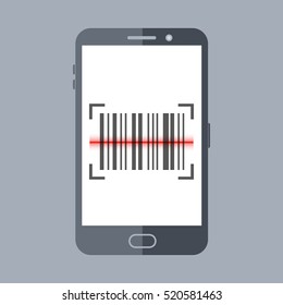 Scan barcode with smartphone. Flat design icon, illustration of mobile application scanning for code.