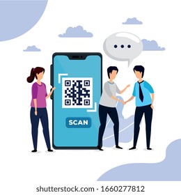scan code qr with smartphone and business people vector illustration design