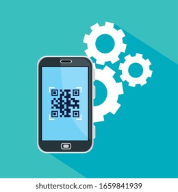 scan code qr with smartphone and gears vector illustration design