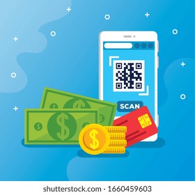 scan code qr with smartphone and icons vector illustration design