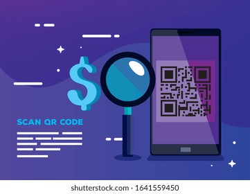 scan code qr with smartphone vector illustration design