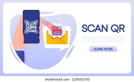 Scan code smartphone on white background. Isolated white background. Bar code icon. Flat people. Infographic vector illustration