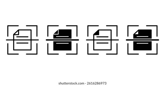 Scan Document Icon Set Black and White Digital File Processing Symbols Vector Design