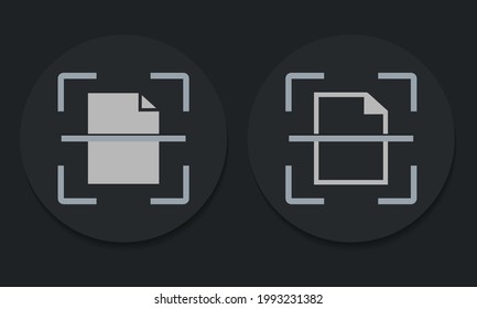 Scan documents sign. Scanning document paper file. Isolated on dark background. Illustration vector