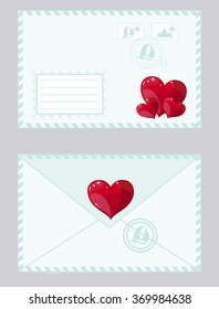 Scan of the envelope with a heart as valentines, vector illustration