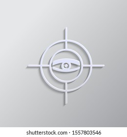 Scan eye, security icon paper style. Grey color vector background