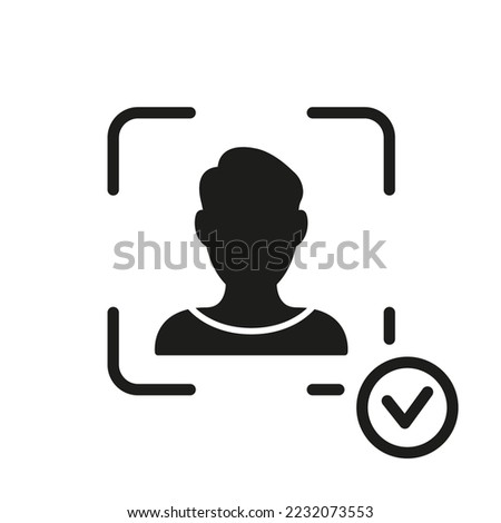 Scan Face ID on Smartphone Silhouette Icon. Facial Recognition Glyph Pictogram. Biometric Identification Technology Symbol. Verification Sign. Isolated Vector Illustration.
