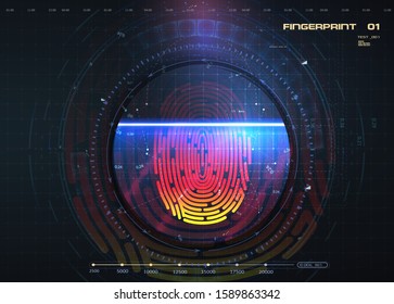 Scan fingerprint biometric identity and approval. Concept of the future of security and password control through fingerprints. Fingerprint Biometric Digital Scan Technology. Technology background.