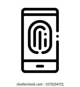 Scan Fingerprint in Phone Icon Vector. Outline Scan Fingerprint in Phone Sign. Isolated Contour Symbol Illustration