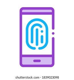 Escanear huellas digitales en el vector de iconos de teléfono. Esbozo Esbozar huella digital en signo de teléfono. Ilustración de símbolo de contorno aislado