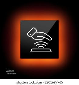 Scan a hand palm line icon. Fingerprints, recognition, biometrics, scanner, verification, ID confirmation, confirm, input. Biometry concept. Glassmorphism style. Vector line icon for Business