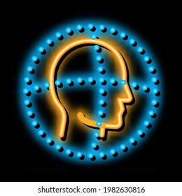 Analizar el vector de señal de luz de neón de autenticación de cabeza. Icono brillante Señal de autenticación de la cabeza de exploración. ilustración de símbolo transparente