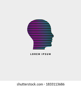 Scan Of Human Head Icon. Profile Of Man With Colored Lines. Logo Security And Protection