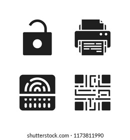 scan icon. 4 scan vector icons set. printer, qr code and fingerprint scan icons for web and design about scan theme