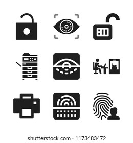 scan icon. 9 scan vector icons set. printer, unlock and photocopier icons for web and design about scan theme
