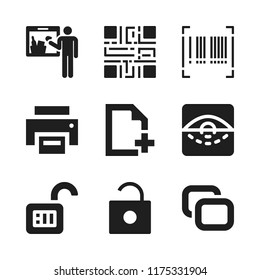 scan icon. 9 scan vector icons set. unlock, qr code and scanner icons for web and design about scan theme