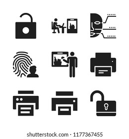 scan icon. 9 scan vector icons set. biometric identification, printer and scanner icons for web and design about scan theme