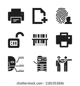 scan icon. 9 scan vector icons set. printer, scanner and biometric identification icons for web and design about scan theme