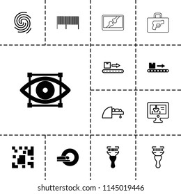 Scan icon. collection of 13 scan filled and outline icons such as x-ray on display, mri, finger print, qr code, bar code. editable scan icons for web and mobile.
