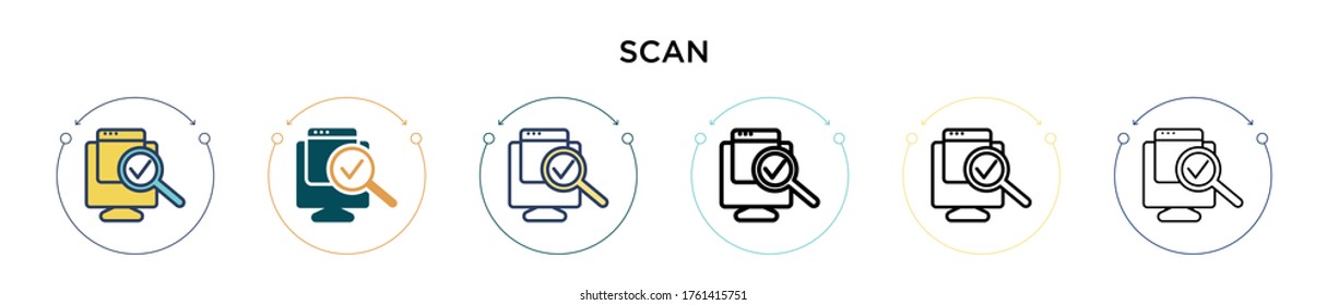 Scan-Icon in vollem, dünnen Linie, Umriss und Strich-Stil. Vektorgrafik von zwei farbigen und schwarzen Vektorgrafik-Symbolen kann für mobile, iPhone-, web-basierte