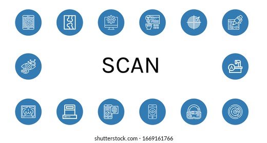 conjunto de iconos de análisis. Colección de códigos Qr, rayos X, código, codificación, radar, mamografía, escáner, identificación de huellas dactilares, Ar, exploración ocular, iconos de resonancia magnética