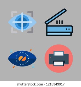 scan icon set. vector set about scanning, bionic contact lens, eye tracking and printer icons set.