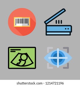 Scan Icon Set. Vector Set About Scanning, Eye Tracking, Ultrasonography And Bars Code Icons Set.