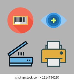 scan icon set. vector set about printer, bars code, bionic contact lens and scanning icons set.