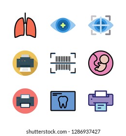 scan icon set. vector set about printer, x ray, eye tracking and barcode icons set.