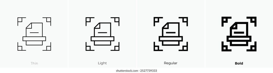 scan icon. Thin, Light Regular And Bold style design isolated on white background
