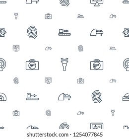 scan icons pattern seamless white background. Included editable outline luggage scan, bar code scanner, x ray on display, finger print, briefcase with weapon icons. scan icons for web and mobile.
