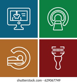 Scan icons set. set of 4 scan outline icons such as MRI, bar code scanner