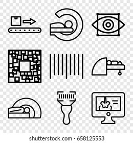 Scan icons set. set of 9 scan outline icons such as mri, bar code, bar code scanner, x-ray on display
