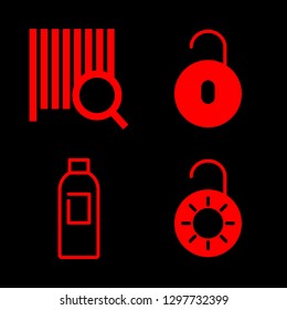 scan icons set with photographic developer liquid, unlocked and bars code search vector set