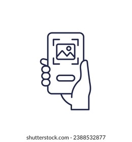 scan image or photo line icon with a phone in hand