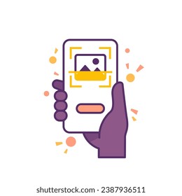 scan image or photo vector icon with a phone in hand