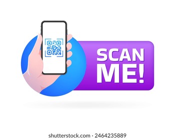 Scan me banner icon. Flat style. Vector icon