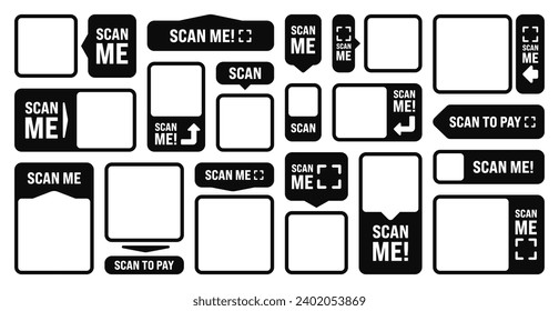 Scan me blank sticker. Online payment. Special offer sale stickers, shopping discount label or promotional badge. Serial number, product ID. Supermarket retail label, price tag. Vector illustration