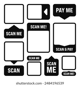 Scan me blank sticker. Online payment. Special offer sale stickers, shopping discount label or promotional badge. Serial number, product ID. Supermarket retail label, price tag. Vector illustration