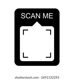 Botão "Scan Me" com um visor de código QR separado. Um ícone de vetor preto limpo e minimalista para uma interface de scanner de aplicativo móvel.
