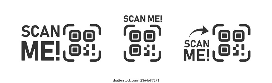 Scan me frame qr code icon on light background. QR Code for smartphone symbol. Payment method, san me text, landing page. Outline style. Vector illustration.