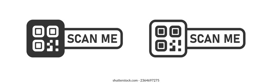 Scan me frame qr code icon on light background. QR Code for smartphone symbol. Scanning indentification system, payment method, san me text, landing page. Outline style. Vector illustration.